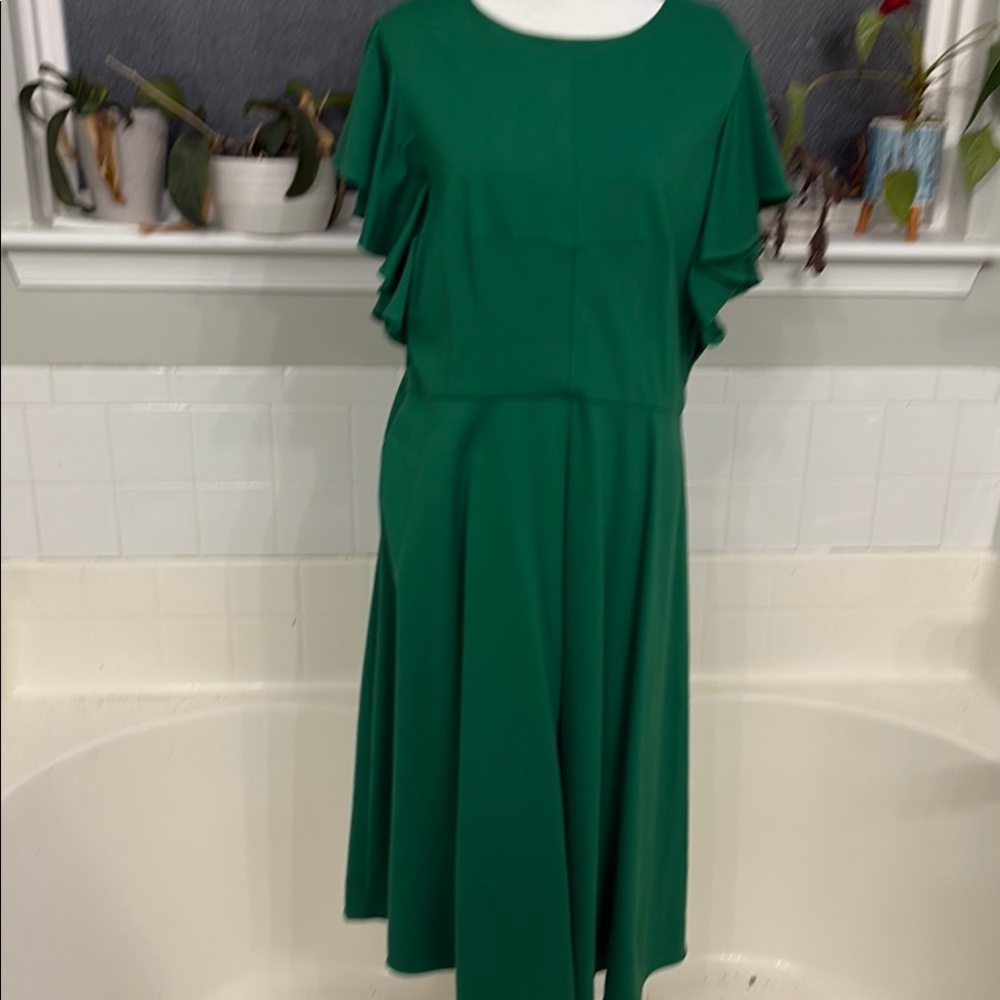 Kate Spade Green Asymmetrical Flutter Sleeve Dress